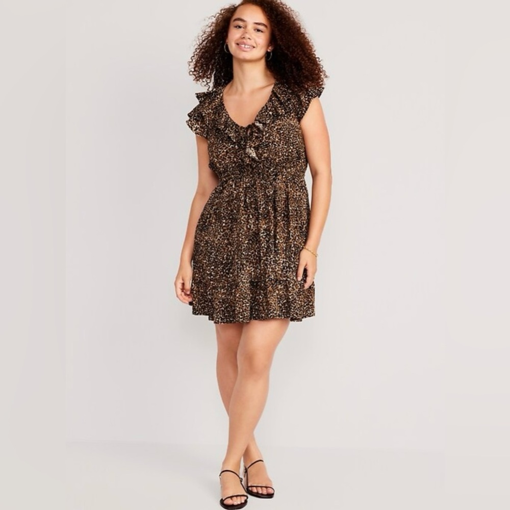 Old Navy Brown and Black Mini Sundress with Flutter Sleeves